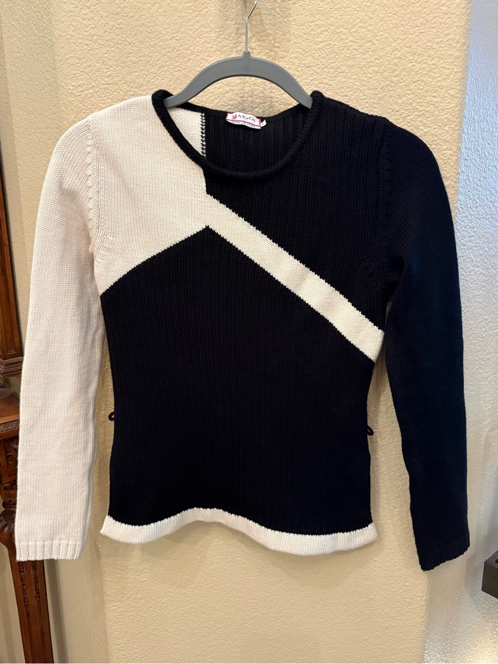 Max & Co. Black & White Wool Blend Geometric Knit Sweater Size Small